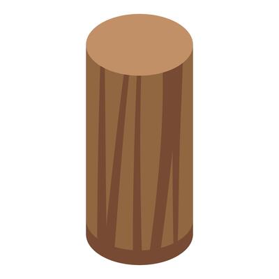 Round wooden log standing upright showing wood grain