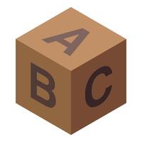Wooden toy block showing letters a b c isometric view vector