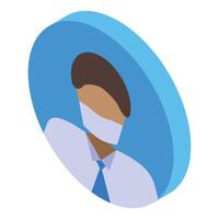 Office worker wearing protective face mask in isometric view vector