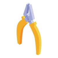 Yellow pliers holding small metal object in isometric view vector