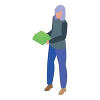 Office worker is carrying a stack of green folders vector