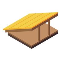 Wooden canopy with yellow roof is being built on white background vector