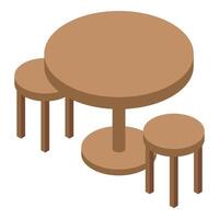 Round wooden table and stools set isometric view vector