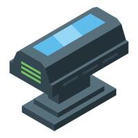 Solarium standing on a platform with blue light shining through isometric illustration vector