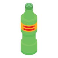 Green plastic bottle with red label isometric view vector
