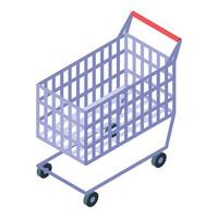 Empty shopping cart standing on white background isometric view vector