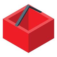 Red open box with handle sticking out isometric view vector