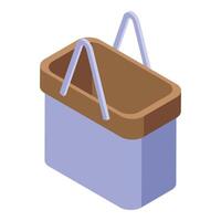 Empty shopping basket with handles standing upright isometric icon vector