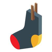 Clothes peg holding grey sock isometric icon vector