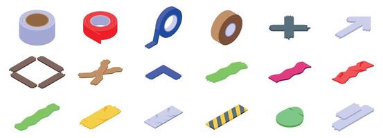 Duct tape icons set. Adhesive tape set for fixing and gluing different objects vector