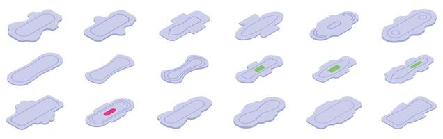 Sanitary napkins icons set. Set of sanitary pads with wings isometric icons vector