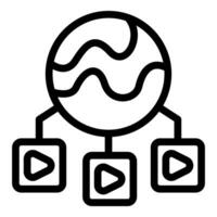 Global network connecting three devices streaming video content vector