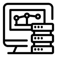 Computer showing growing statistics chart and server storage icon vector