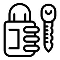 Combination padlock being unlocked with key for security vector