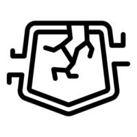 Cyber security shield showing vulnerability with crack icon vector