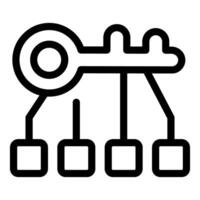 Key unlocking multiple padlocks representing data access and security vector