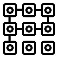 Blockchain network connecting square blocks with lines and circles icon vector