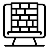 Desktop computer showing firewall protecting data vector