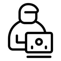 Hacker using laptop for cybercrime and data breach vector