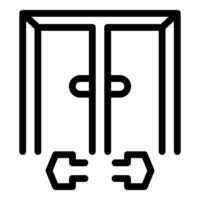 Double door exit with emergency push bar escape route sign vector