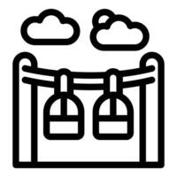 Cableway with empty cabins is waiting for tourists on cloudy sky background vector