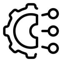 Gear connecting with three dots representing data synchronization process vector