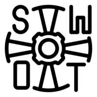 Swot analysis concept with gear and arrows representing business strategy vector
