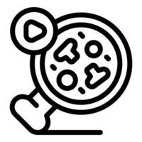 Scientist analyzing live bacteria through microscope with play button icon vector