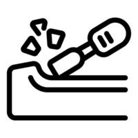 Cat litter box with scoop picking up clumps icon vector