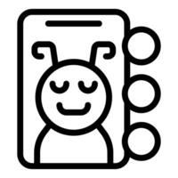 Smiling alien character displaying on smartphone screen with buttons vector