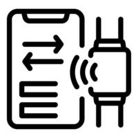Smartwatch exchanging data with smartphone icon vector