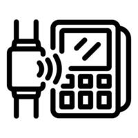 Customer paying using nfc technology on smartwatch at pos terminal vector