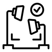 Photography studio setup with lighting equipment and check mark icon vector