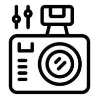 Professional digital camera with flash and settings buttons vector