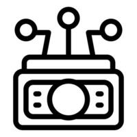 Line icon style illustration of a radio telescope searching for signals in space vector