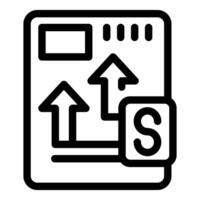 Line icon of a document with arrows going up, symbolizing a successful strategy vector