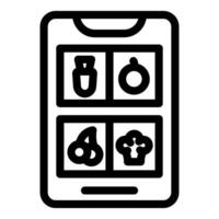 Smartphone showing online grocery shopping app interface with icons vector