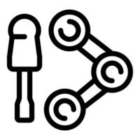 Robotic arm building process with screwdriver and connected circles vector