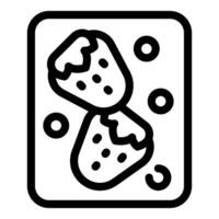 Strawberry topping drizzled with chocolate sauce on a rectangular plate vector