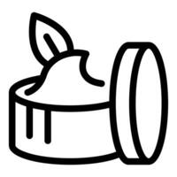 Open cosmetic cream jar with leaf on top line icon vector