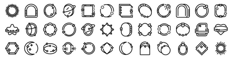 Element frame aesthetic icons set. Set of space frames with planets, stars, and geometric shapes for social media content vector