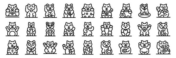 Maneki icons set. Set of cute maneki neko bringing good luck and fortune in different poses vector