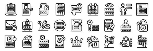 Forgot password icons set. People using passwords, passwords for web and mobile applications, password protection line icons vector