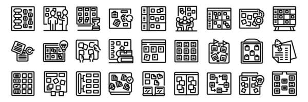 Scrum board icons set. Project managers are using agile methodology for planning work process vector
