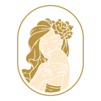 Portrait of a young girl with a flower in her hair touching her shoulder png