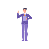 Smiling business male speaker holding clipboard with forefinger pointer public performance report png