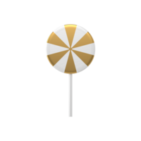 Round gold tilted lollipop. Striped caramel on stick with white png