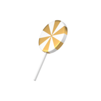 Round gold tilted realistic 3d lollipop. Caramel dessert with wh png