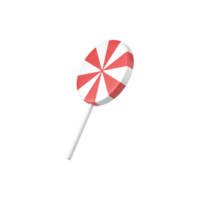 Round on stick tilted lollipop. Red dessert with white sugar str png