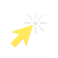 Yellow mouse pointer clicking on web site page 3d icon badge logotype pointing to link png